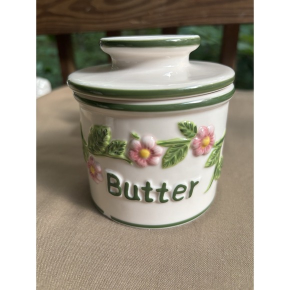 L. Tremain Other - Vintage Butter Bell Crock French Beurre Embossed Pink Green Flowers L. Tremain
